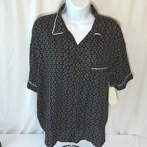Stars Above Geo Print Short Sleeve Button Up Top Black/White XS